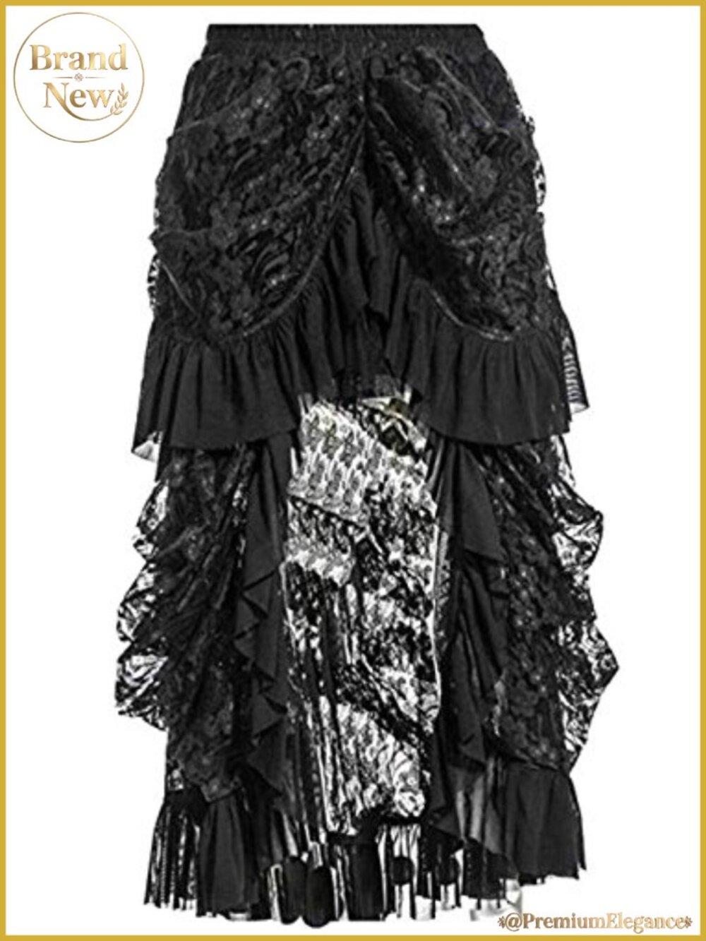 Victorian Gothic Long Maxi Skirt Open Front Lace Layers Ruffled
